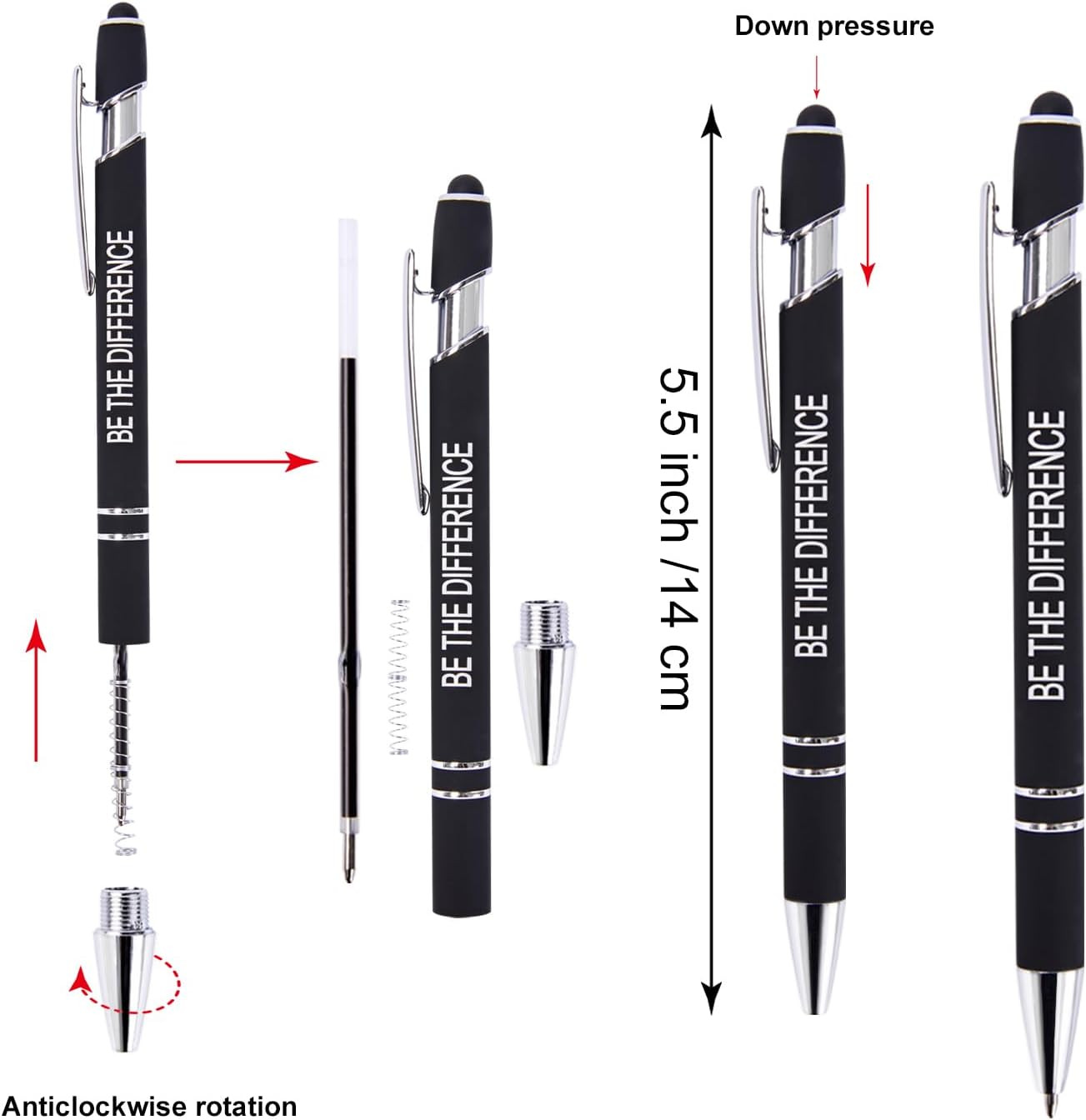 12 Pack Inspirational Ballpoint Pens with Stylus Tip Black Ink Fine Point