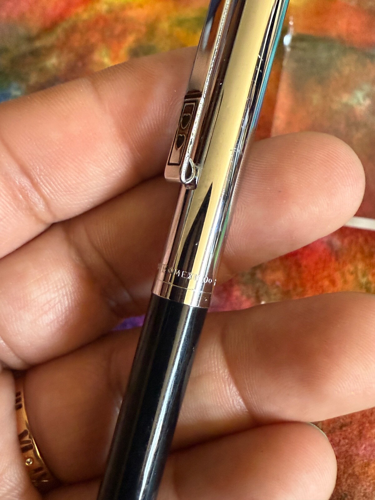 VTG 90s BLACK Paper Mate Double Heart Profile Ball Pen Slim Grip Mexico Blue Ink
