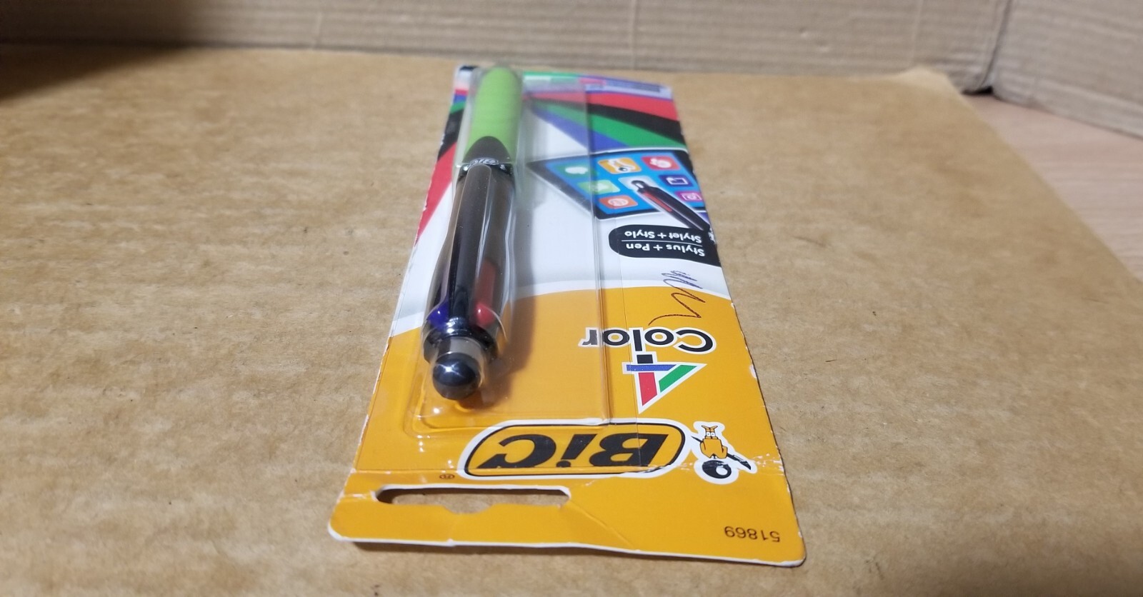 BIC 4 Color Stylus + Ball Pen Grip Medium Point Black Red Green Blue, New Sealed