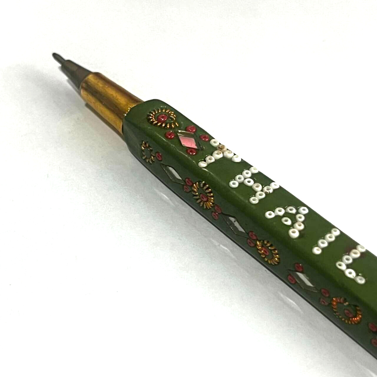Vintage Rare Bangkok Handmade Beaded and Diamond cut mirrored Ballpoint Pen