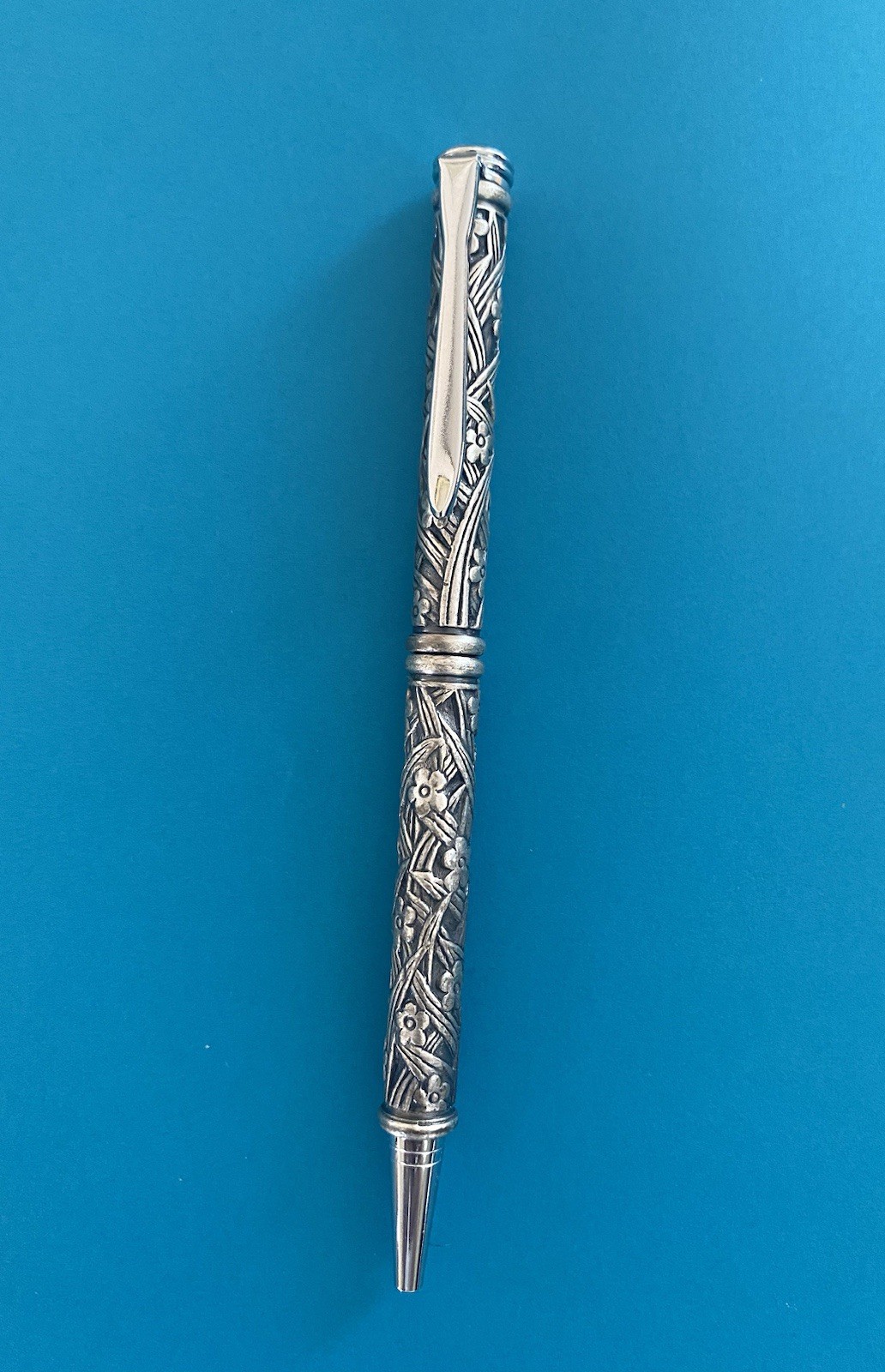 Sterling Silver Floral Motif Designer Vintage Writing Pen Engraved Weights 45g