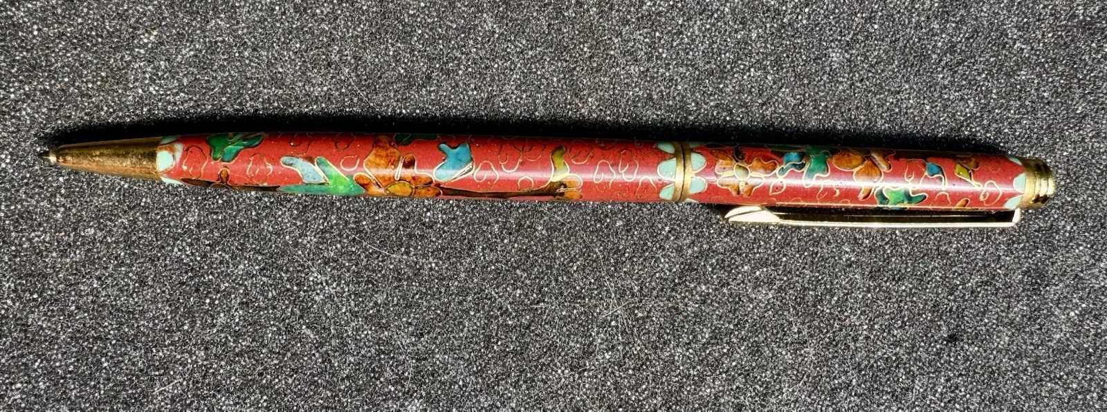 Chinese Cloisonne Pen Floral & Clouds Enameled Brass Ballpoint Pen with Silk Box