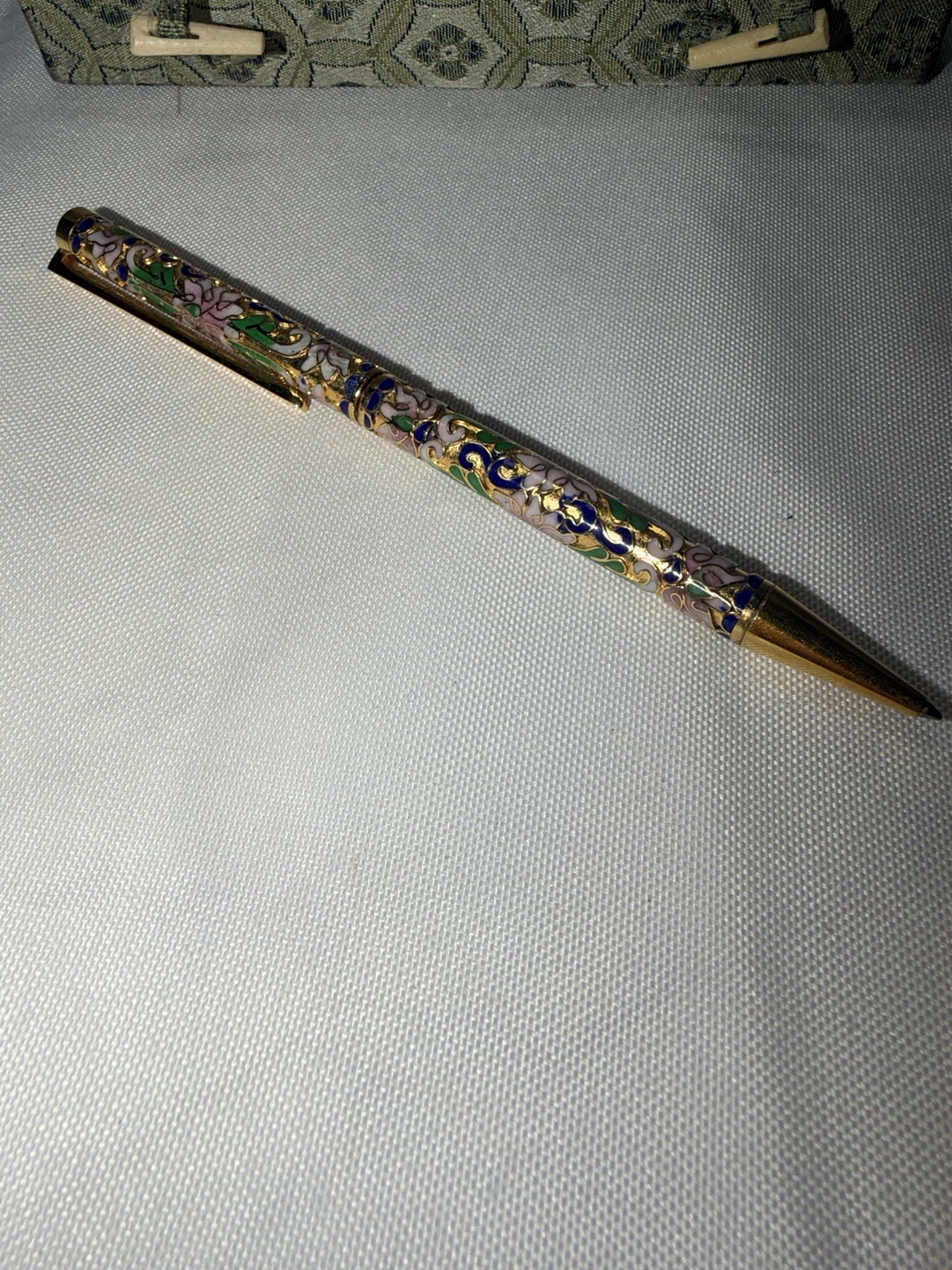 Vintage Chinese Cloisonne Ballpoint Pen Floral Enamel With Original Box