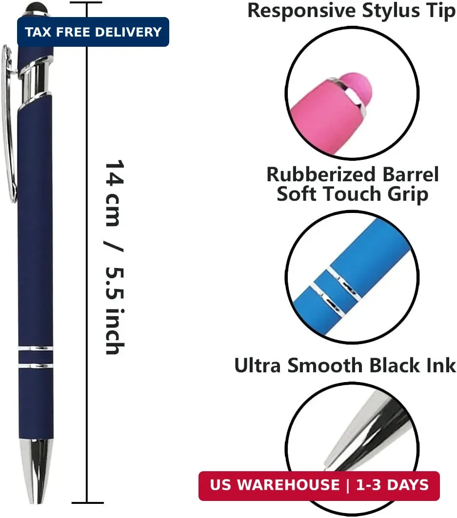 Ballpoint Pen with Stylus Tip, Soft Touch Click Metal Pen, 1.0mm Medium Point, B