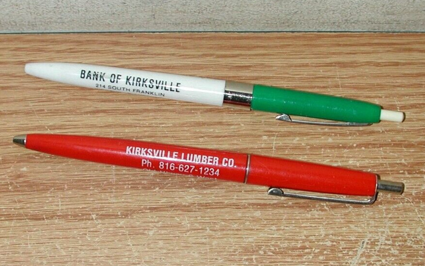 LOT OF 16 VINTAGE KIRKSVILLE, MISSOURI ADVERTISEMENT BALLPOINT PENS, SEE LIST