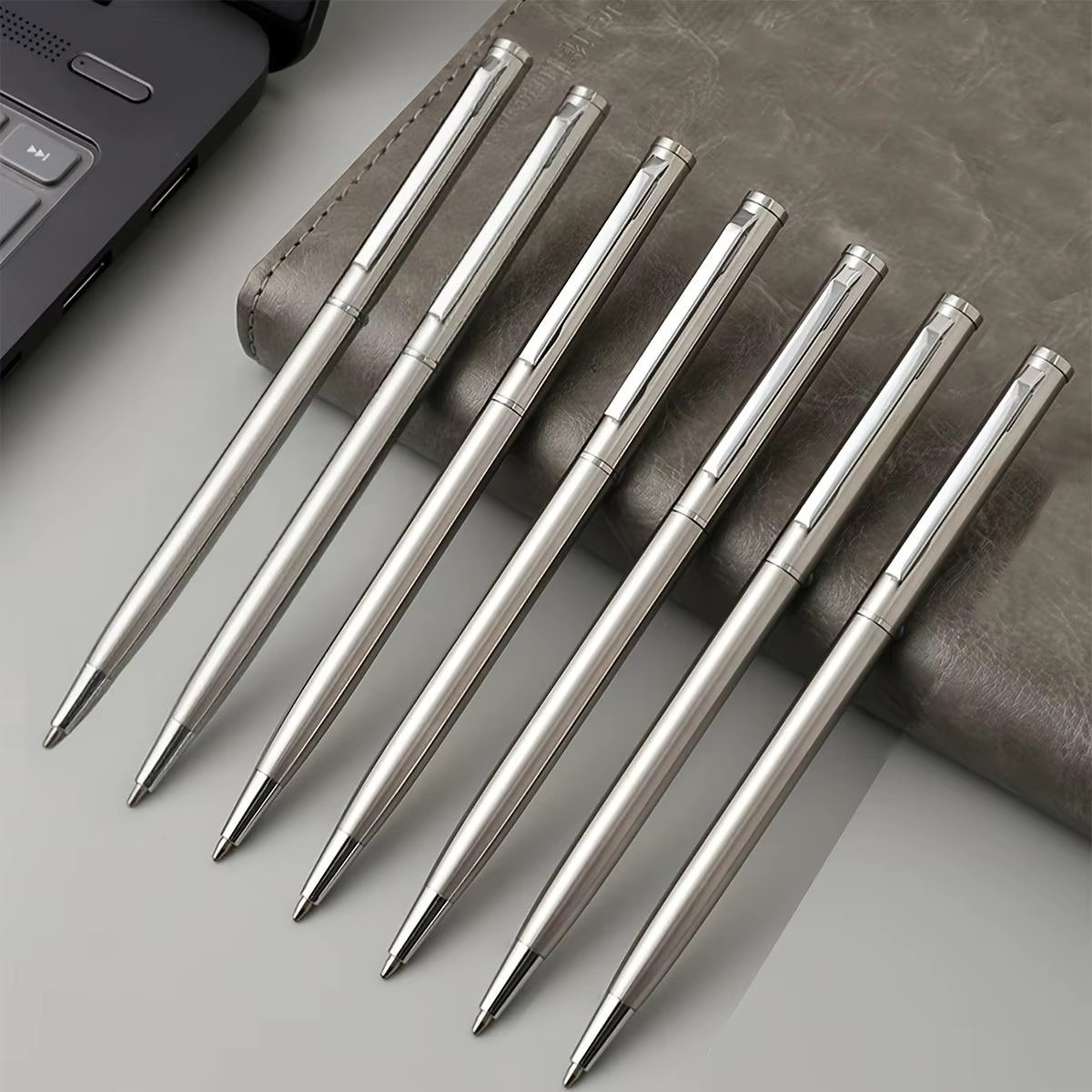 Set of 20 Elegant Silver Stainless Steel Ballpoint Pens – Durable, Medium Nib, T
