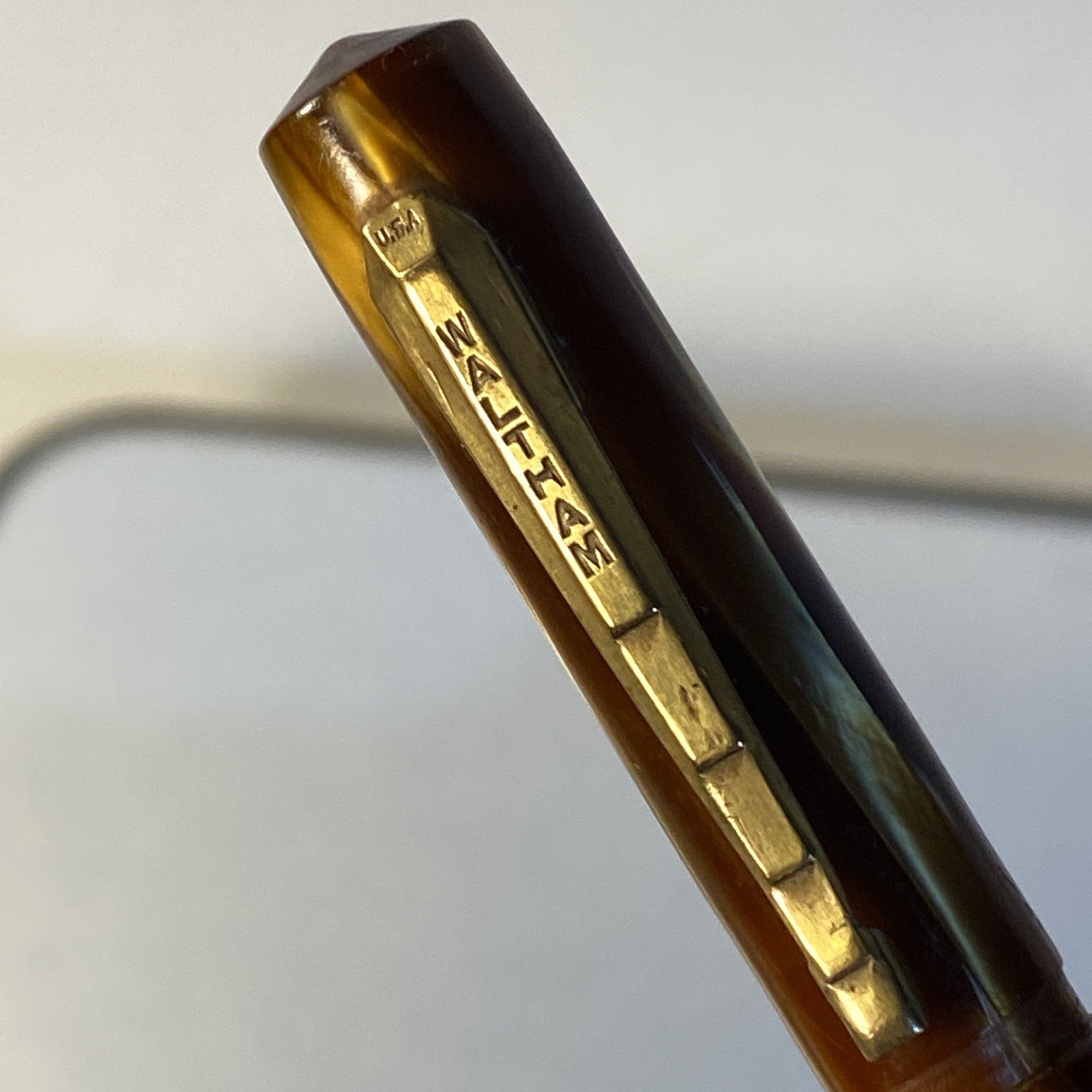 Antique Waltham Mechanical Pencil Gold and Brown Marbled Celluloid Art Deco