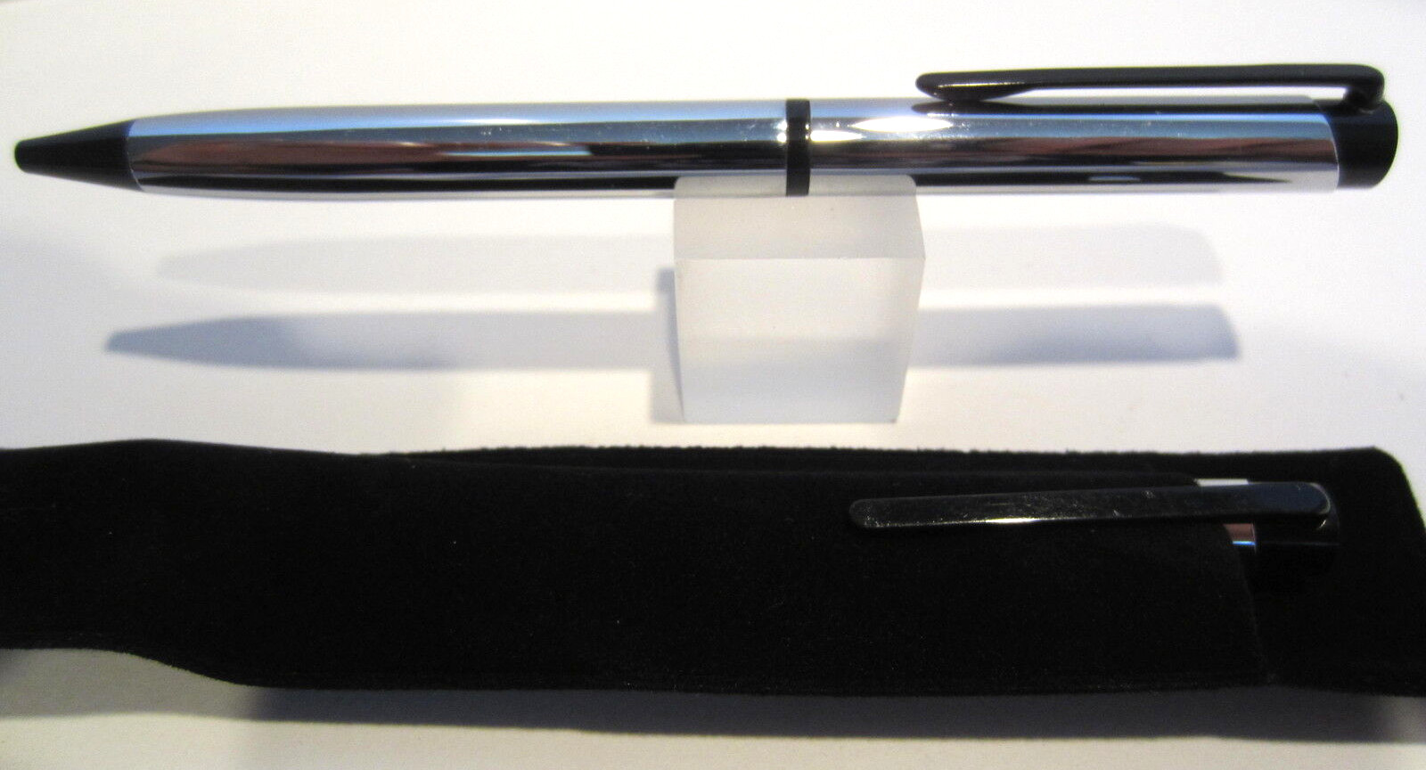 LEED’S PACIFIC SLIM METAL CHROME BALLPOINT PEN+ VELVET POUCH