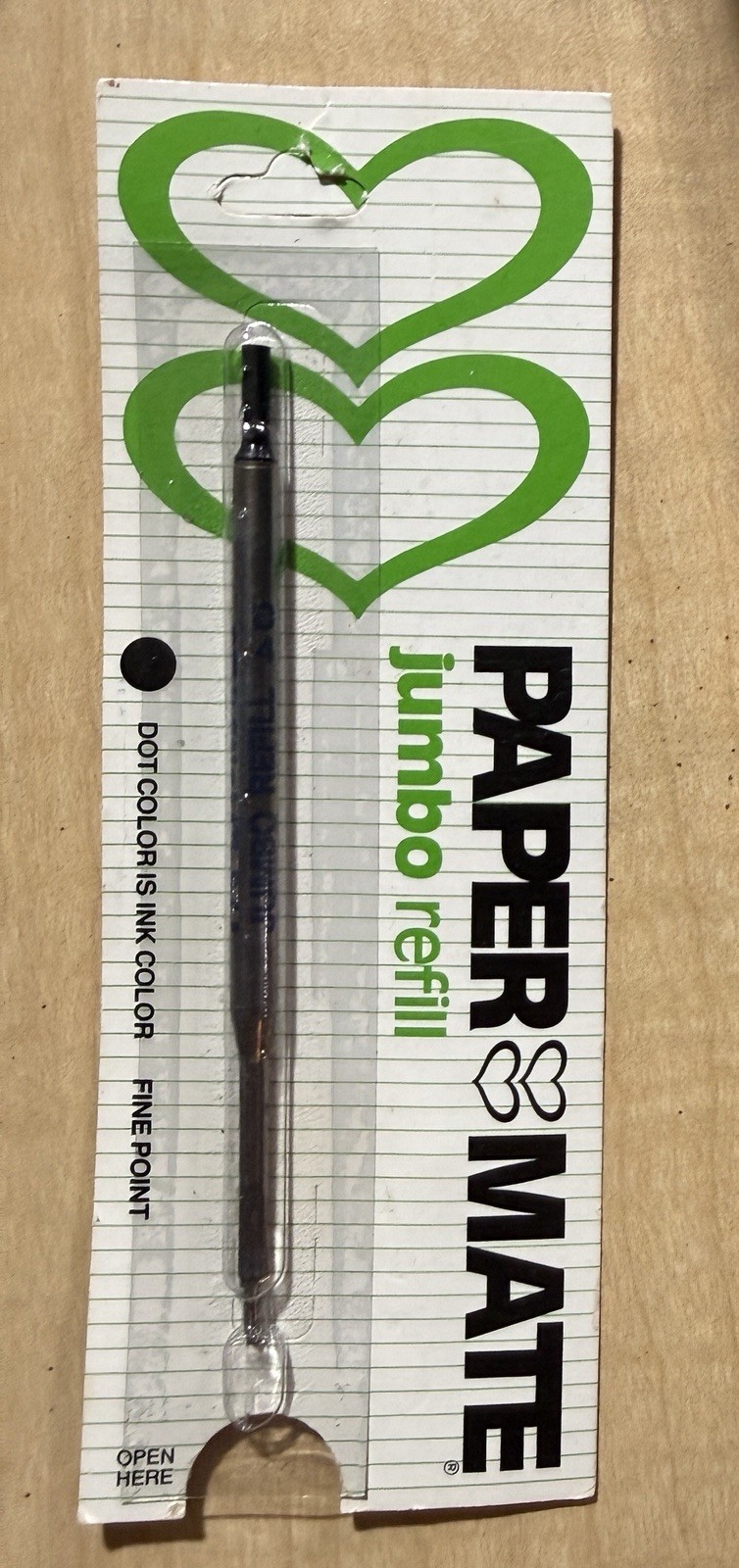 Paper Mate Double Green Heart Black Ink Jumbo Refill Fine Point Vintage 1987