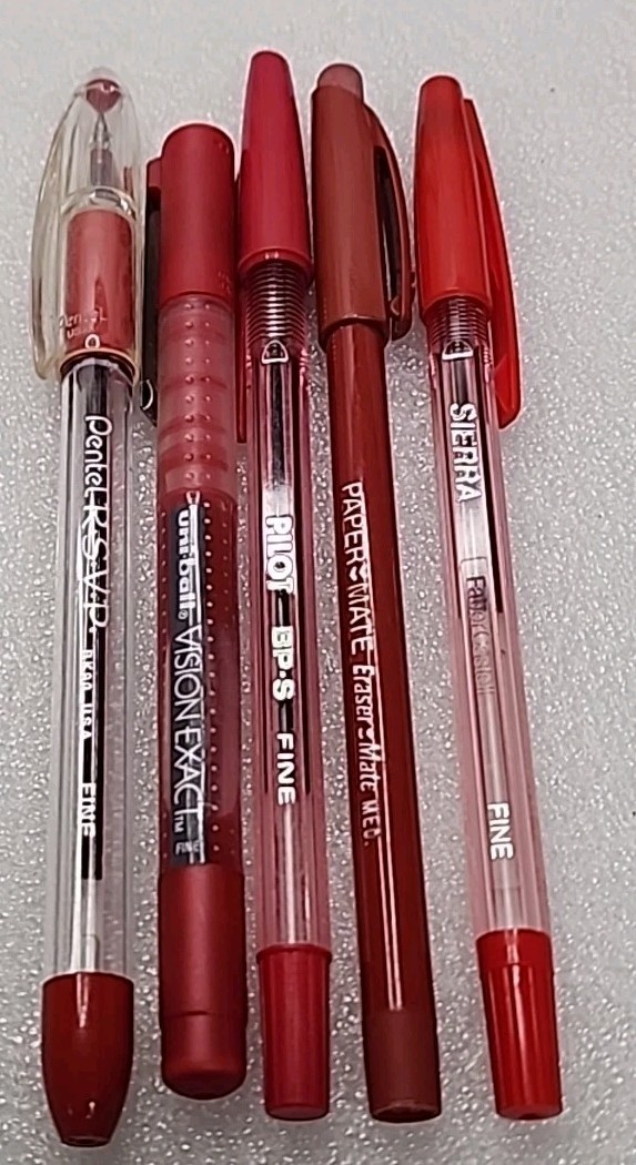 Vintage 90’s- RED Ball Point Pens NEW Fine/med. PENTEL/PILOT/UNIBALL/SIERRA/PM