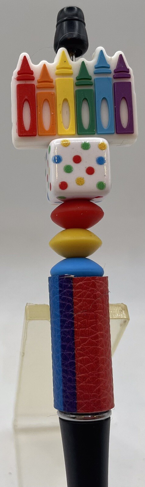 Beaded Ballpoint Pen…crayons On Polka Dot Cube Bead And Multi Color Beads