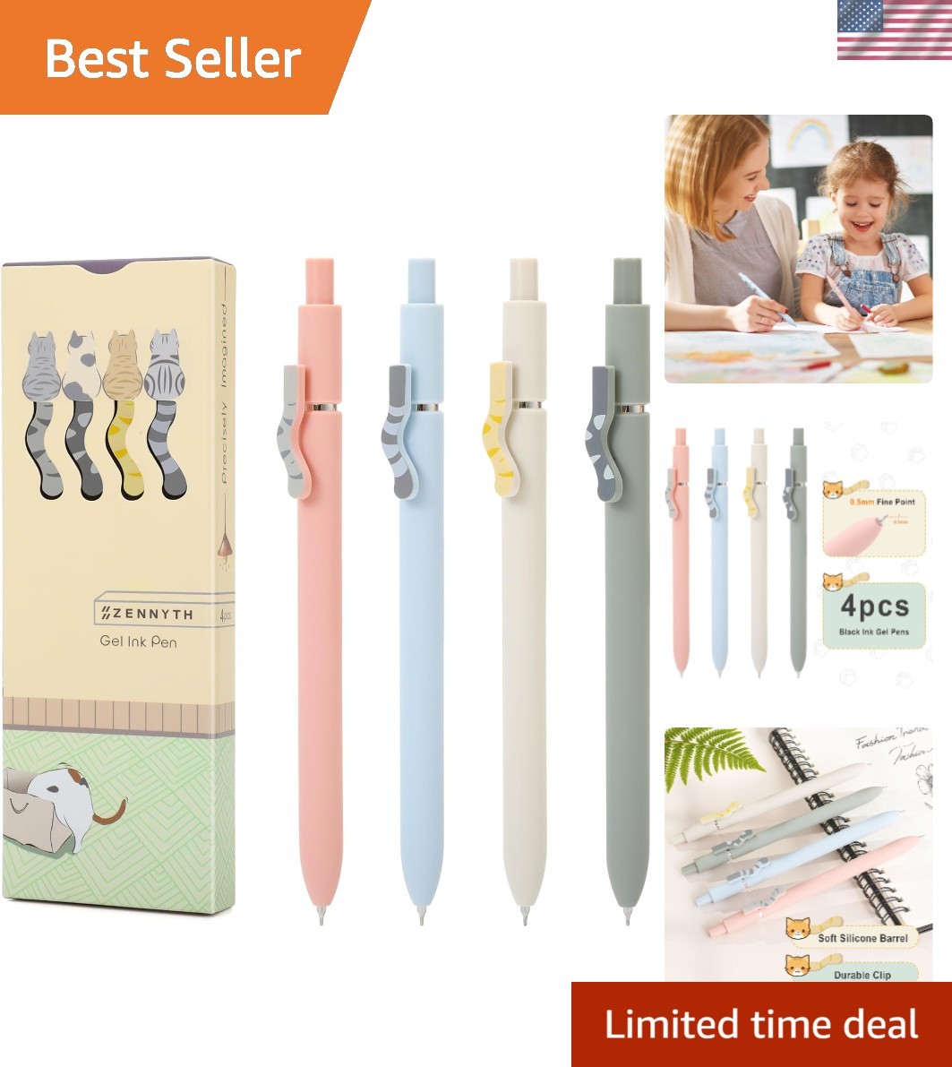 Adorable 4-Piece Cat Pens with Quick Dry Ink – Perfect Gift for Cat Lovers