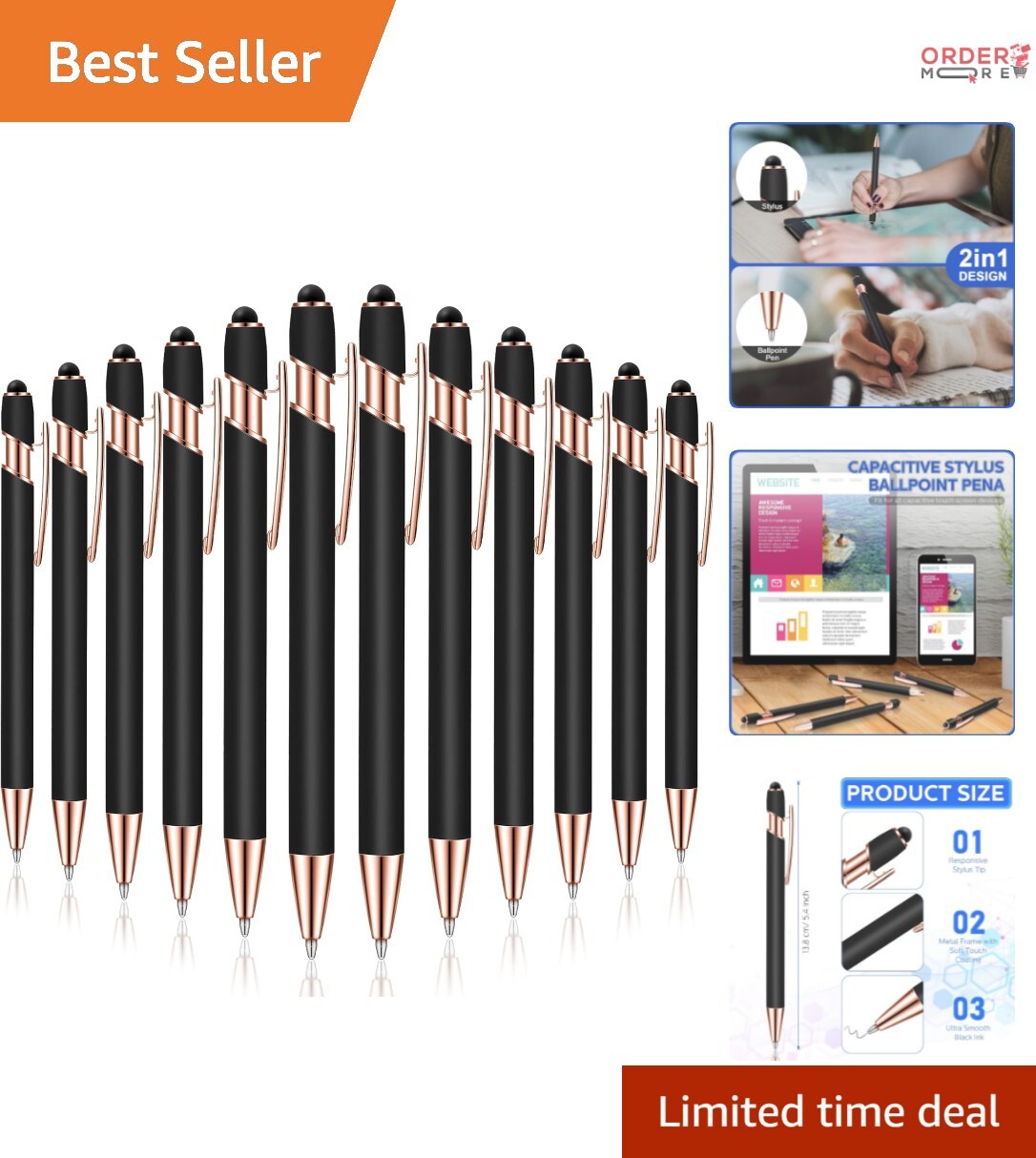 Stylish Touchscreen Stylus and Black Ink Pen Set – 12 Pack for Professionals