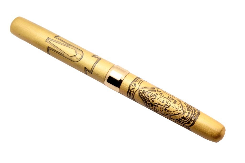 SET OF 5 Lord Balaji Engraved On Brushed Gold Metal Body Mini Size Ballpoint Pen