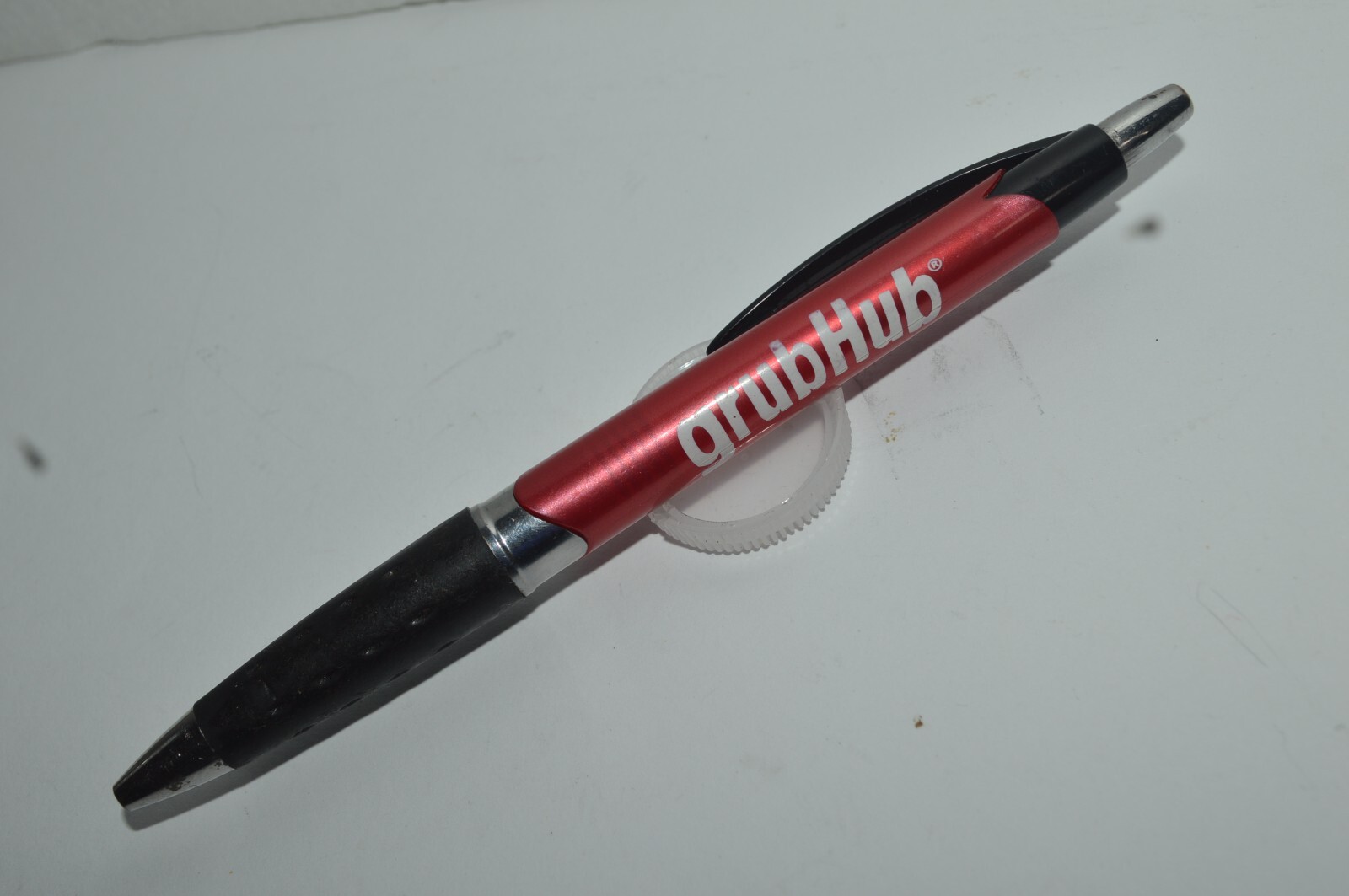 GRUBHUB Promotional Ballpoint Pen Red Plastic Ergonomic Grip Light Used 2004