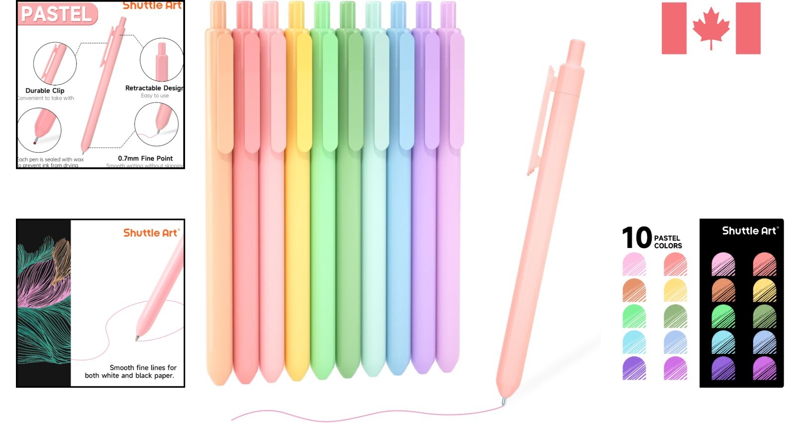 10 Versatile Pastel Ink Pens with Durable Clips – Ideal for Writing & Sketching