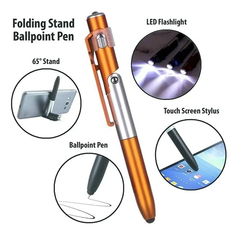 4-in-1 Multifunction Ballpoint Pen LED Light Foldable Phone Stand Night Reading