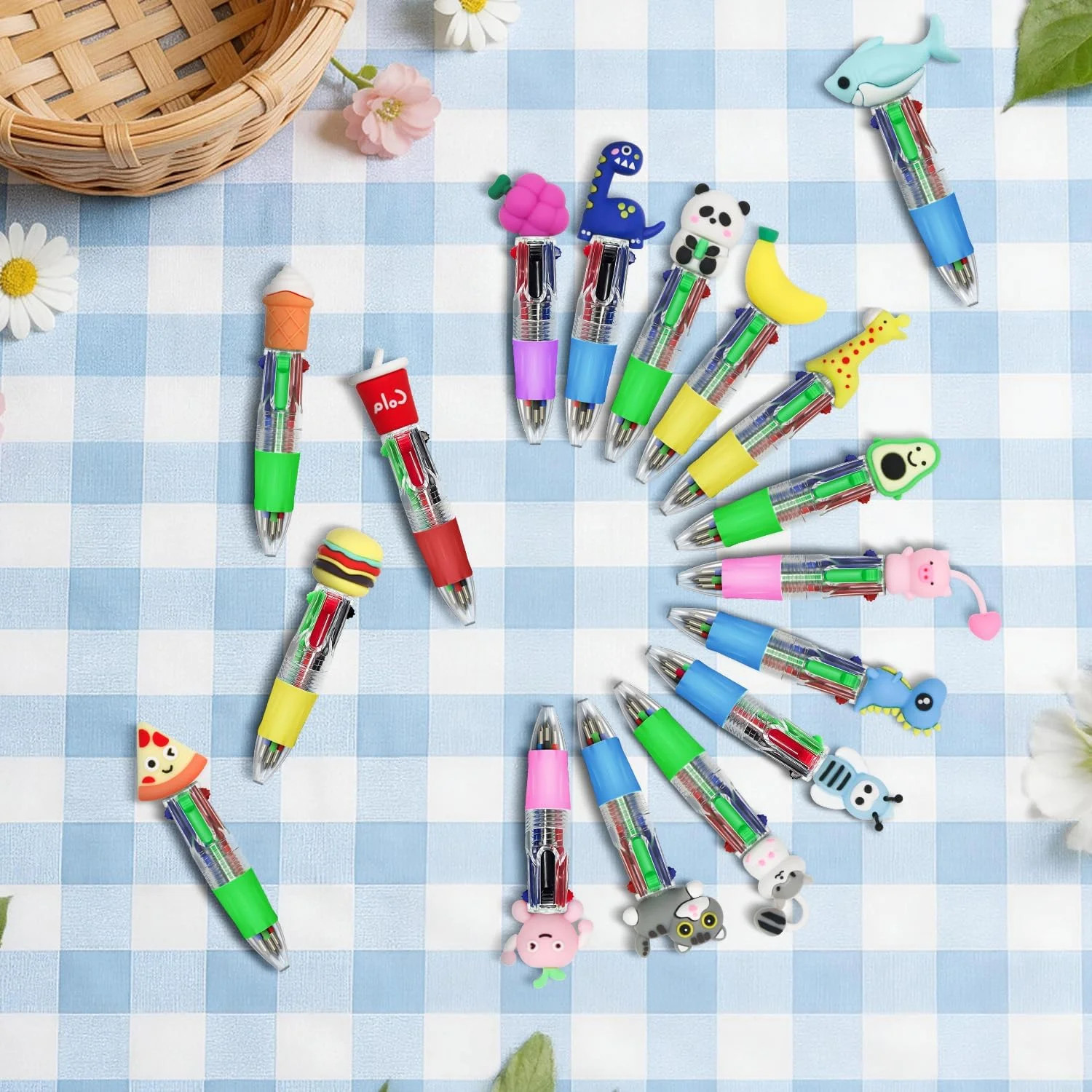 24Pcs Mini Multicolor Pens in One, 4-in-1 Cute Pens Bulk for Party Favors and Bi