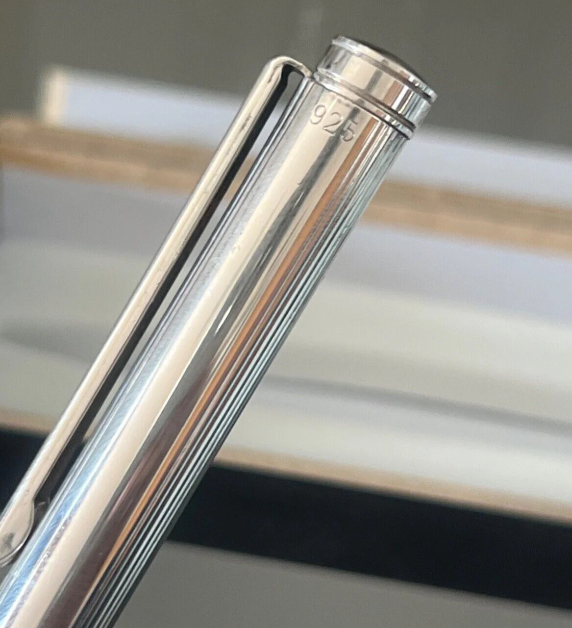 Vintage Solid Silver Fountain Pen Sfera Bass Relief Stripes Italy 9