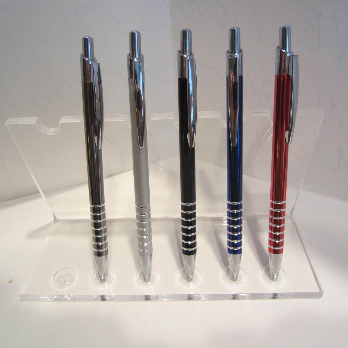 SET OF 2 TERZETTI GLOSSY BLUE SLIM METAL ORBIT BALLPOINT PEN-USES STICK REFILL