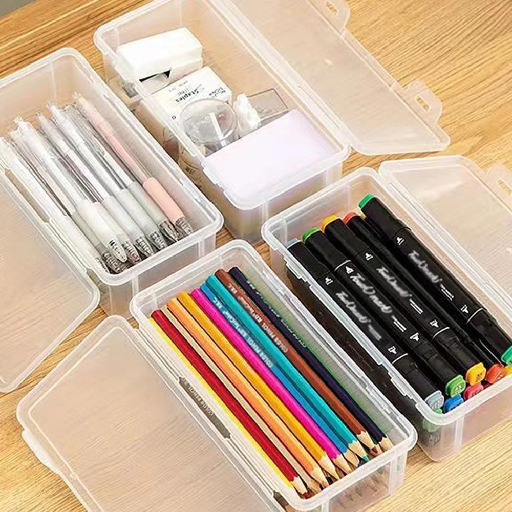 1/2/3/4pcs Plastic Translucent Pencil Case Large Capacity Pencil Boxes Portable