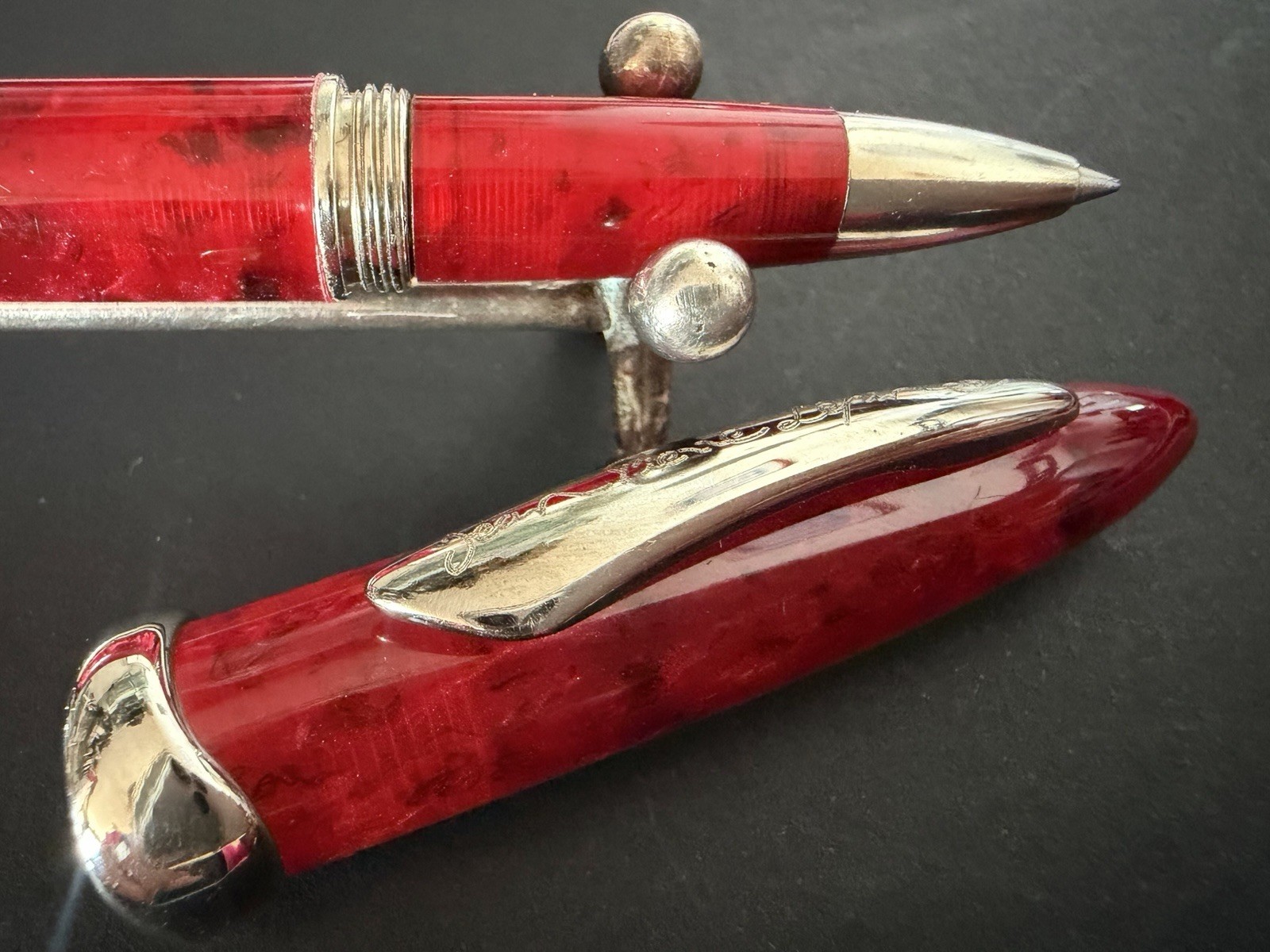 JEAN PIERRE LEPINE French Vintage Mother of Pearl Red Resin Rollerball Pen