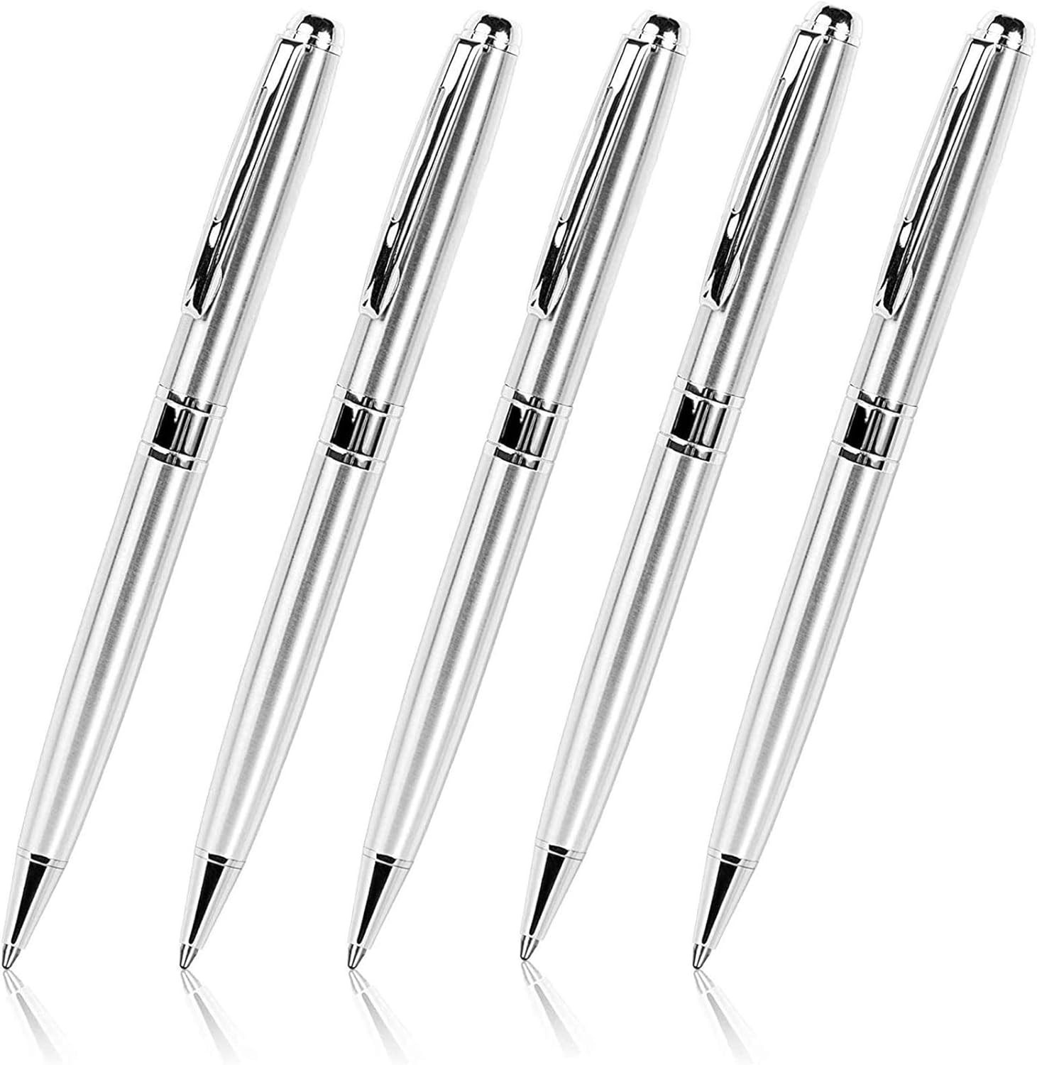 Smooth Writing Silver Ballpoint Pens – Perfect Gift Set of 5 for Any Occasion