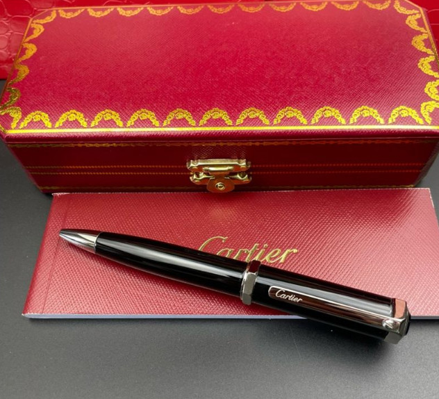 SALE Cartier Black Silver Ballpoint Pen Luxury Metal Writing Instrument Gift NIB