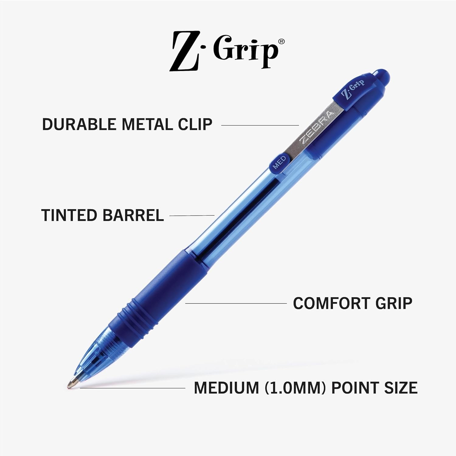 12-Pack Z-Grip Ballpoint Pens – Ergonomic Grip & Smooth Blue Ink for Journaling