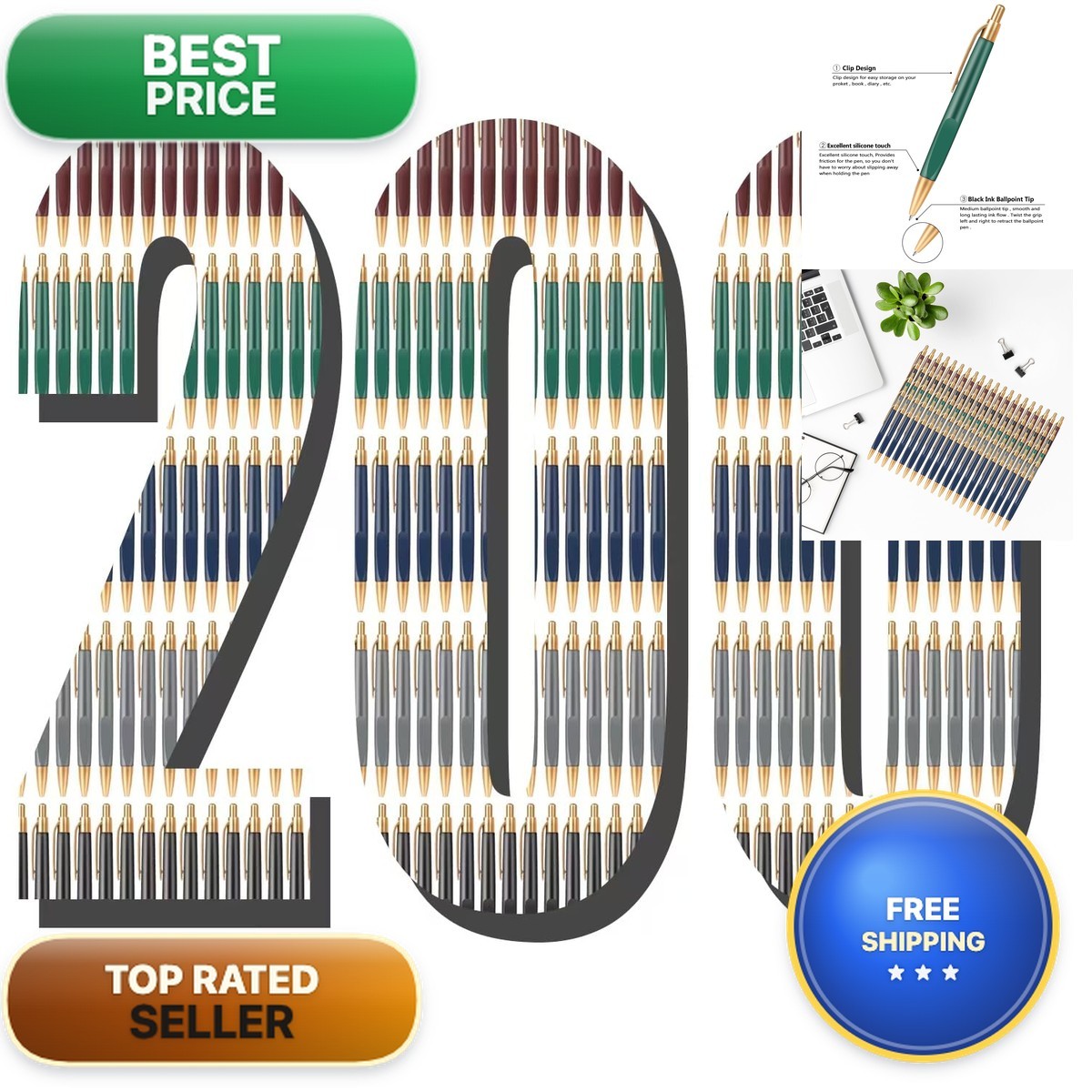 Aozora Retractable Ballpoint Pens 1.0mm 200-Pack