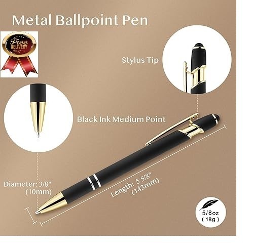 12 Pack Black Gold Ballpoint Pen with Stylus Tip 1.0 Mm Black Ink Smooth Writing