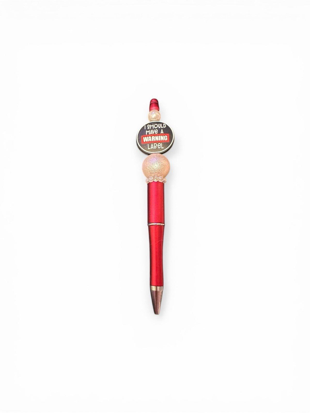 Beadable Pen with Warning Label Top, Black Ink