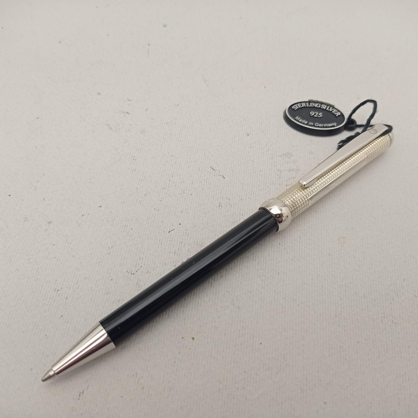 WALDMANN STERLING SILVER 925 CHESS MODEL WITH BLACK ENAMEL BALLPOINT PEN VINTAGE