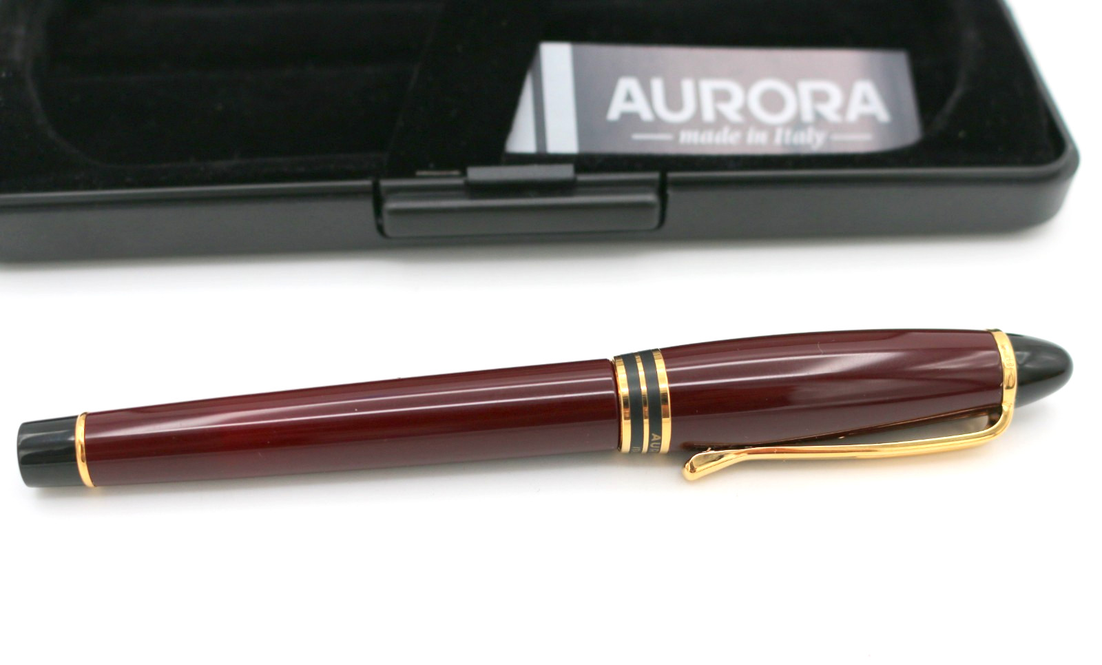 Aurora Optima Burgundy Ballpoint Pen Made In Italy w/ Box & Paper *Black Ink*