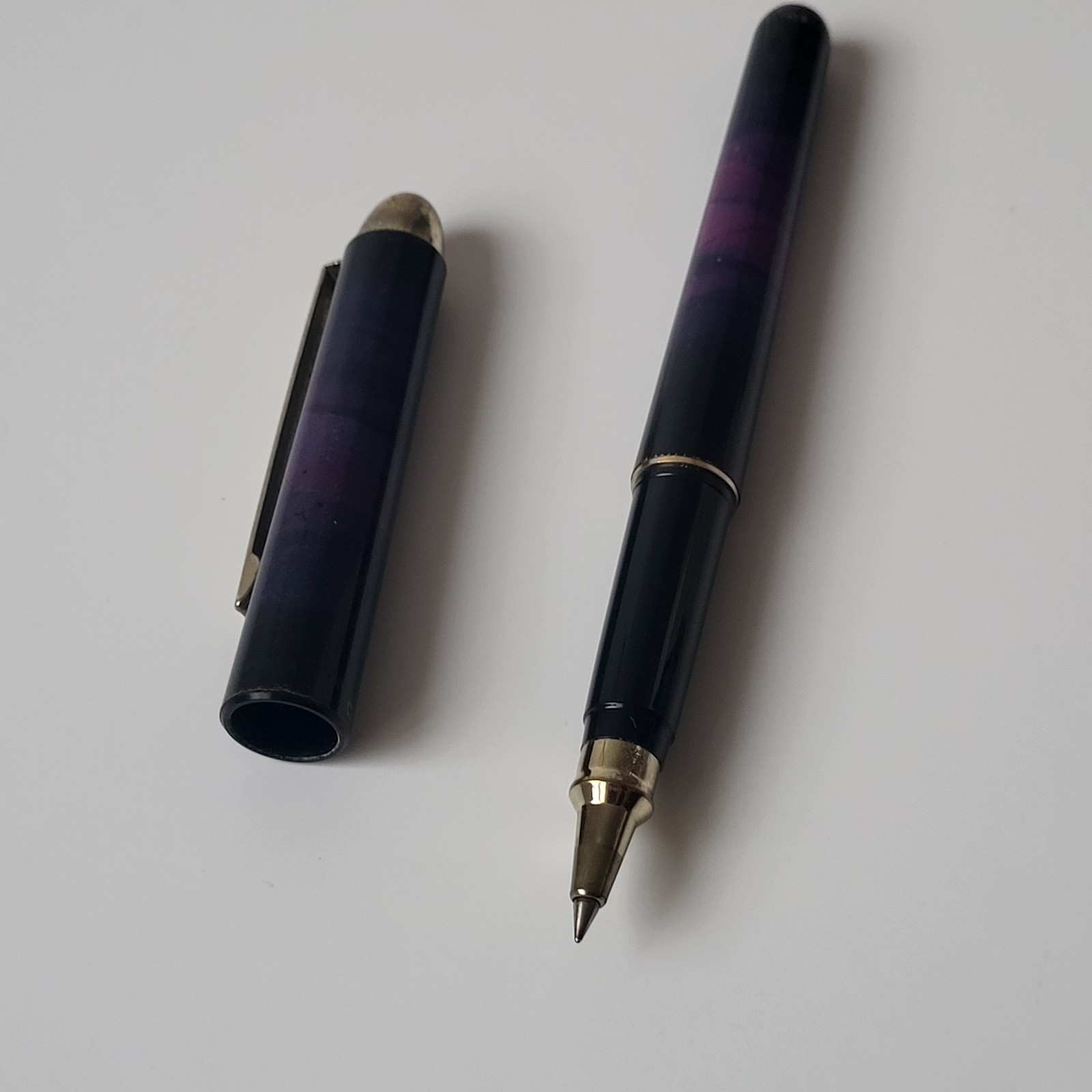 Vintage Micro Ceramic .5mm Ball Point Pen Purple Black Colors Gold Trim Montana