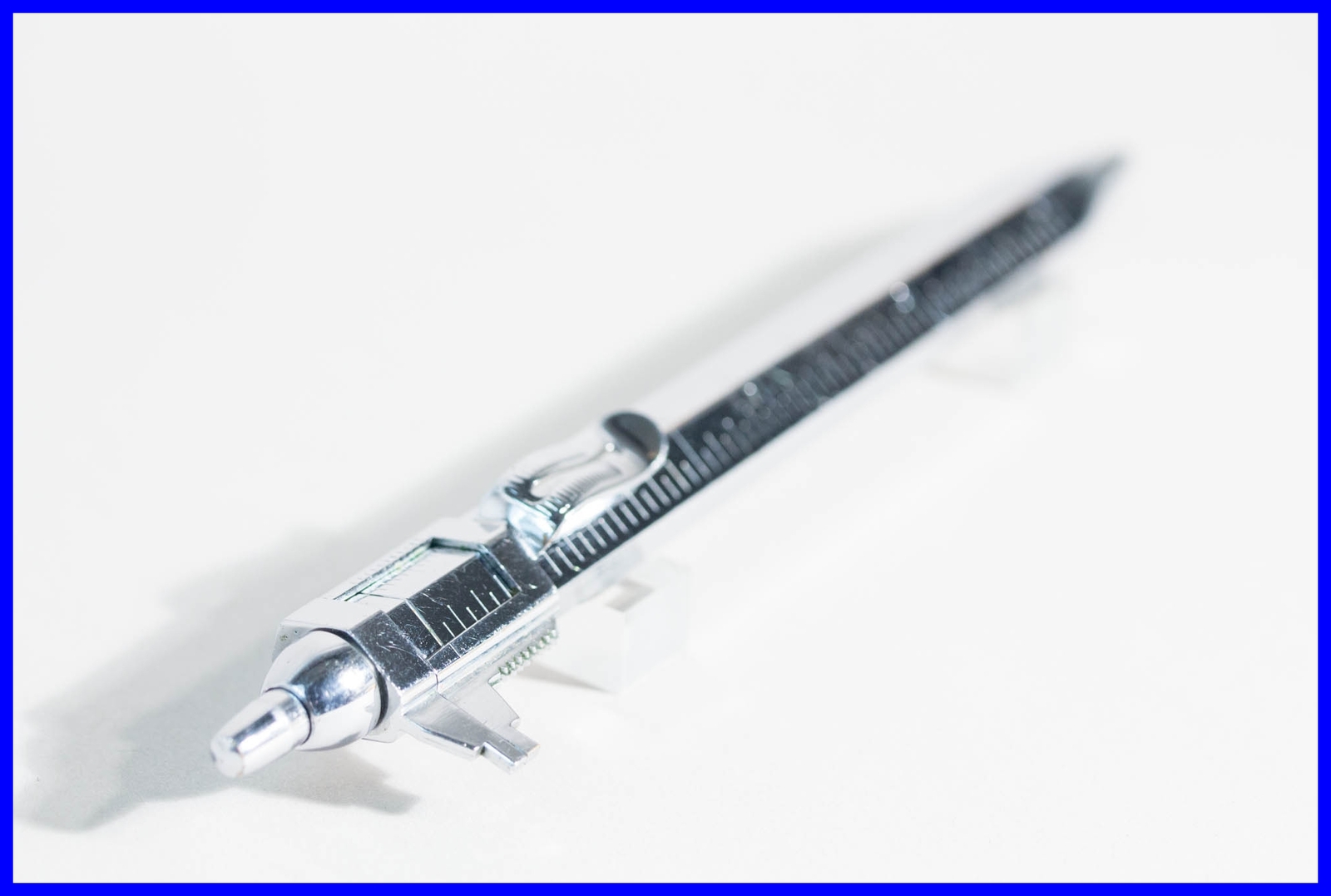 1960s FEND TRUXA Chrome Ballpoint pusher pen w integrated tool sliding caliper