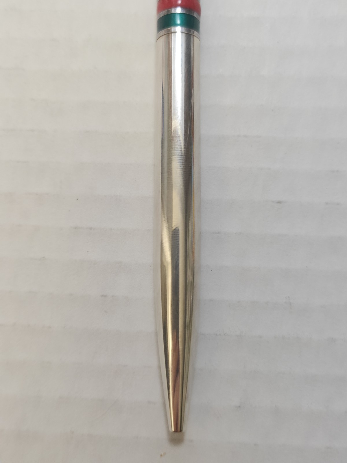 Vintage 1970’s Gucci Sterling Silver Red Green Enamel Stripes Pen W/ Box Italy