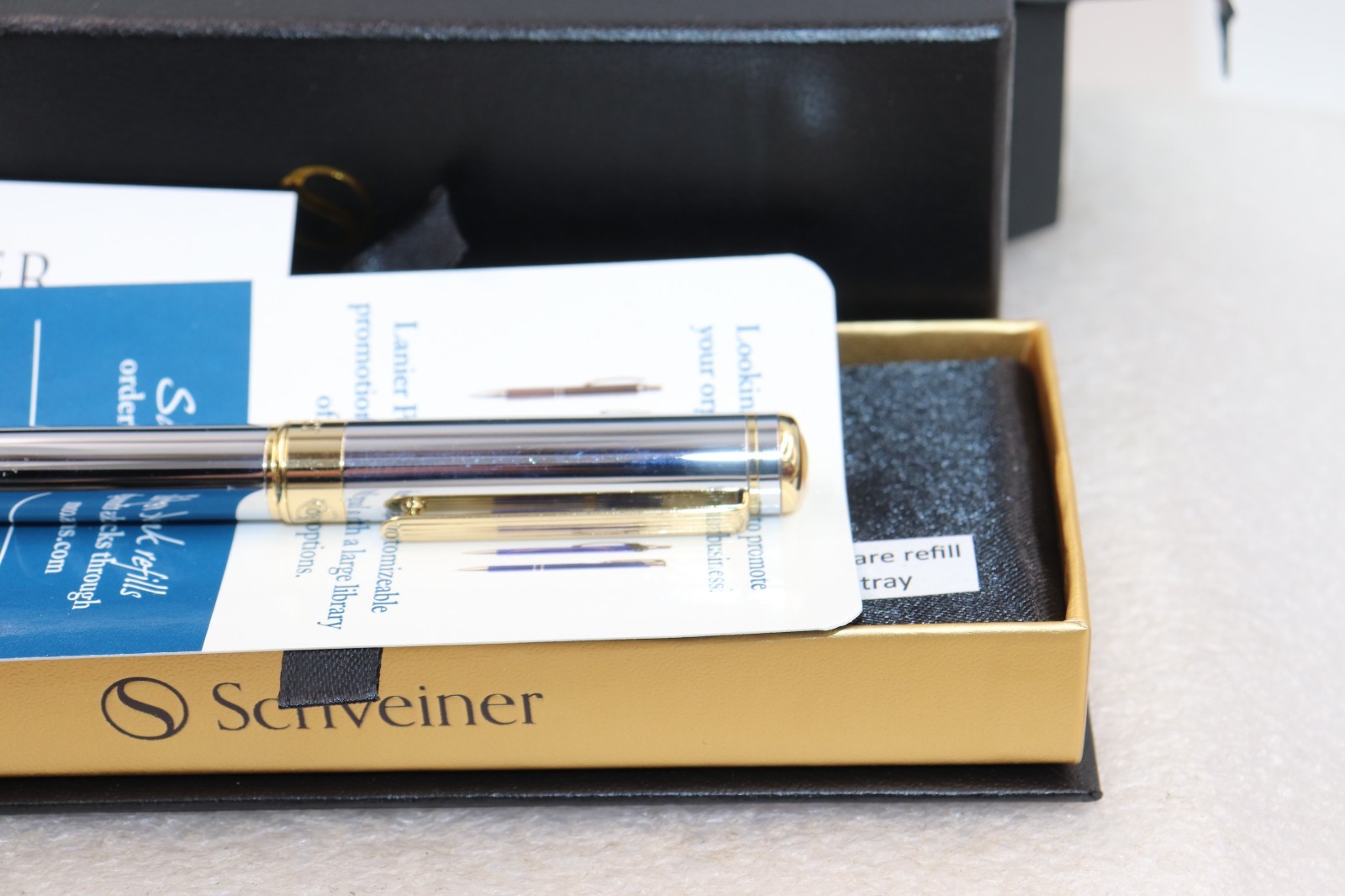 Scriveiner London Silver Gold Roller Ball Luxury Pen Gold Trim with Box