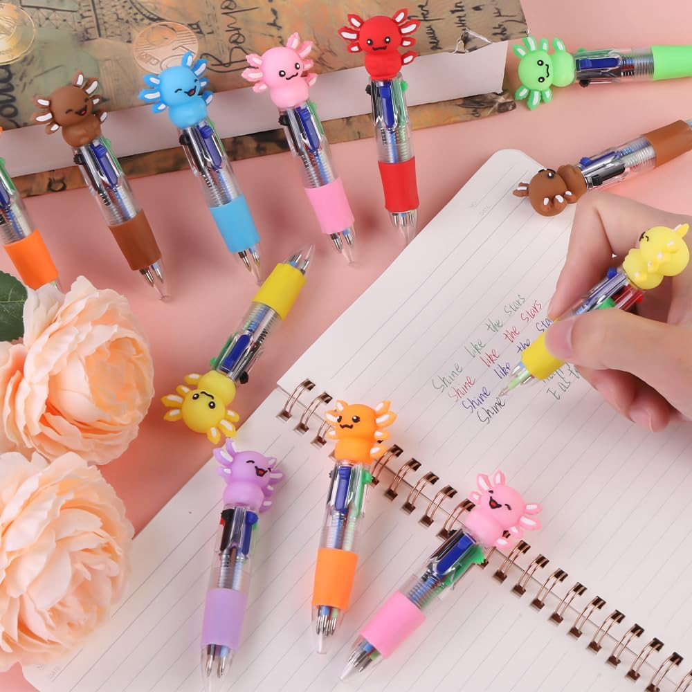 36Pcs Fun Party Favor Pens Axolotl Mini Multicolor Pens in One 4-In-1 Bulk Kawai