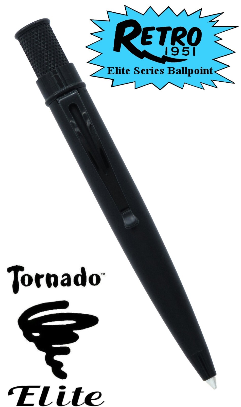Retro 51 #EBP-2401PK / Stealth Black Elite Series Twist Action Tornado Ballpoint