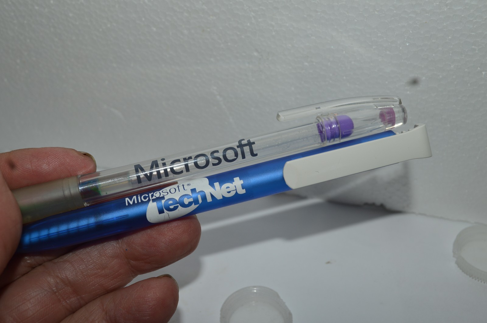MICROSOFT Two Promotional Ballpoint Pens TechNet Both Plastic Circa 1990’s