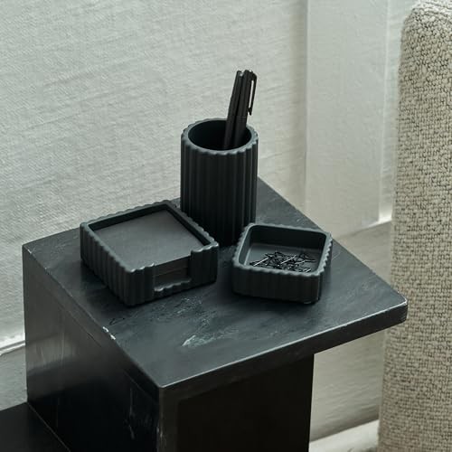 Modern Aesthetic Desk Accessories Set of 3 – Stylish Concrete Organizers Black