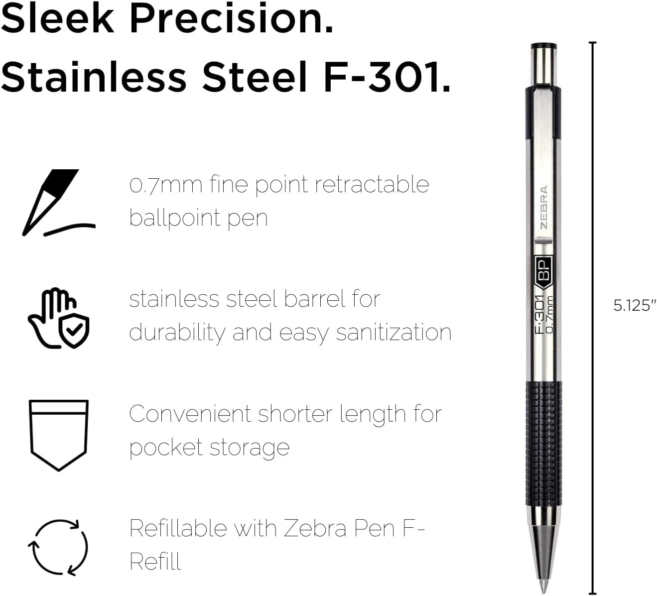 F-301 Ballpoint Black, Blue, Red and Green Ink, Fine Point 0.7Mm Pen, Easy-Glide