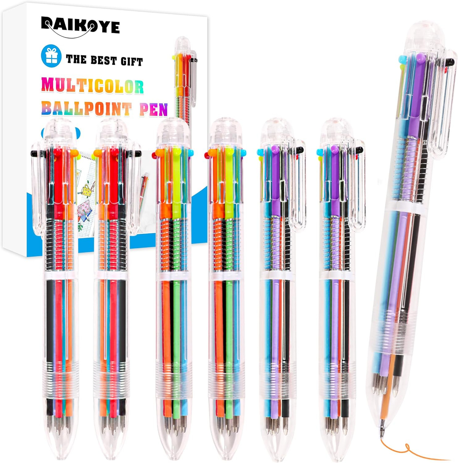 Ballpoint Pen Set 6 Pack Multicolor 0.5mm 6-in-1 Pens Writing and Drawing