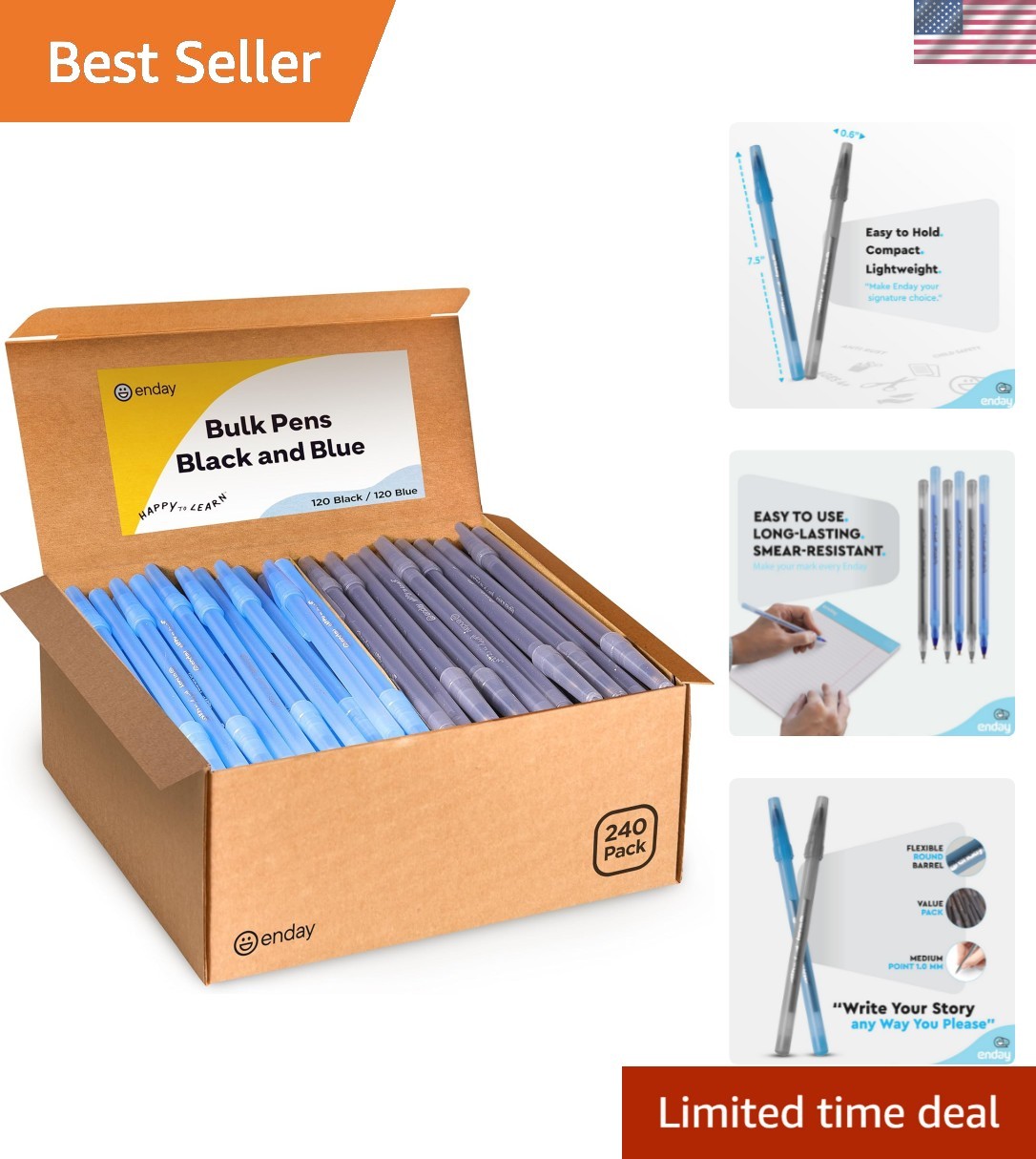 Ballpoint Pens Bulk Blue and Black Pens 240 Pack 120 Black & 120 Blue – Mediu…