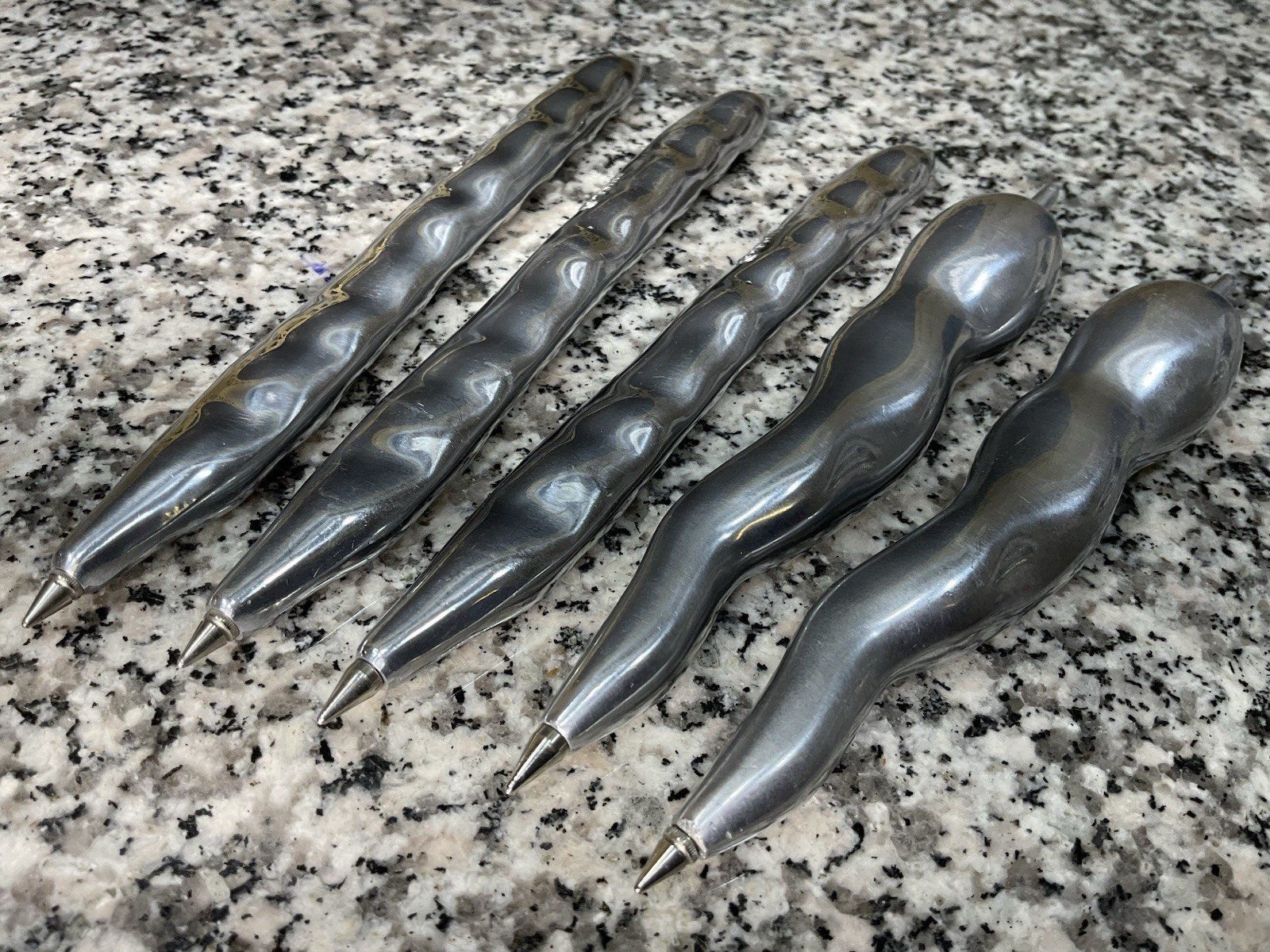 5 Vintage Aluminum Haricot Bean & Pepper Pens Copyrite Adatte Design Italy 1996