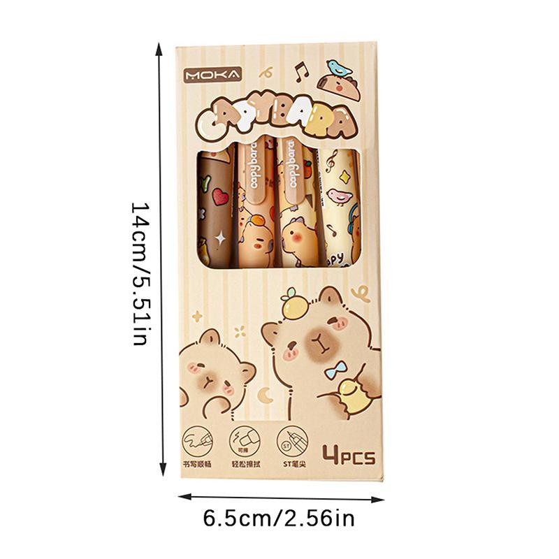 4pcs Capybara Erasable Gel Pens, Quick‑dry Smooth Writing Neutral Stationery