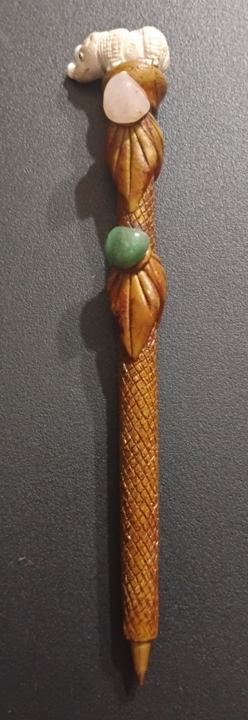 Vintage Handmade Crafted Rhino Brown Tone Clay Resin Ballpoint Pen Needs New Ink
