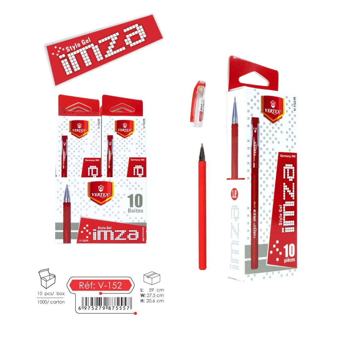 VERTEX IMZA Gel Pens Set 1.0mm Red Germany Ink Bulk 10 Boxes x 10 Pcs (100 Pens)