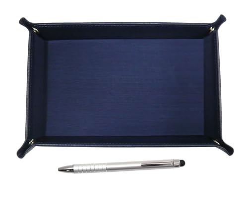 Japanese-made textured cowhide leather pen tray (blue) with a φ9 rotary